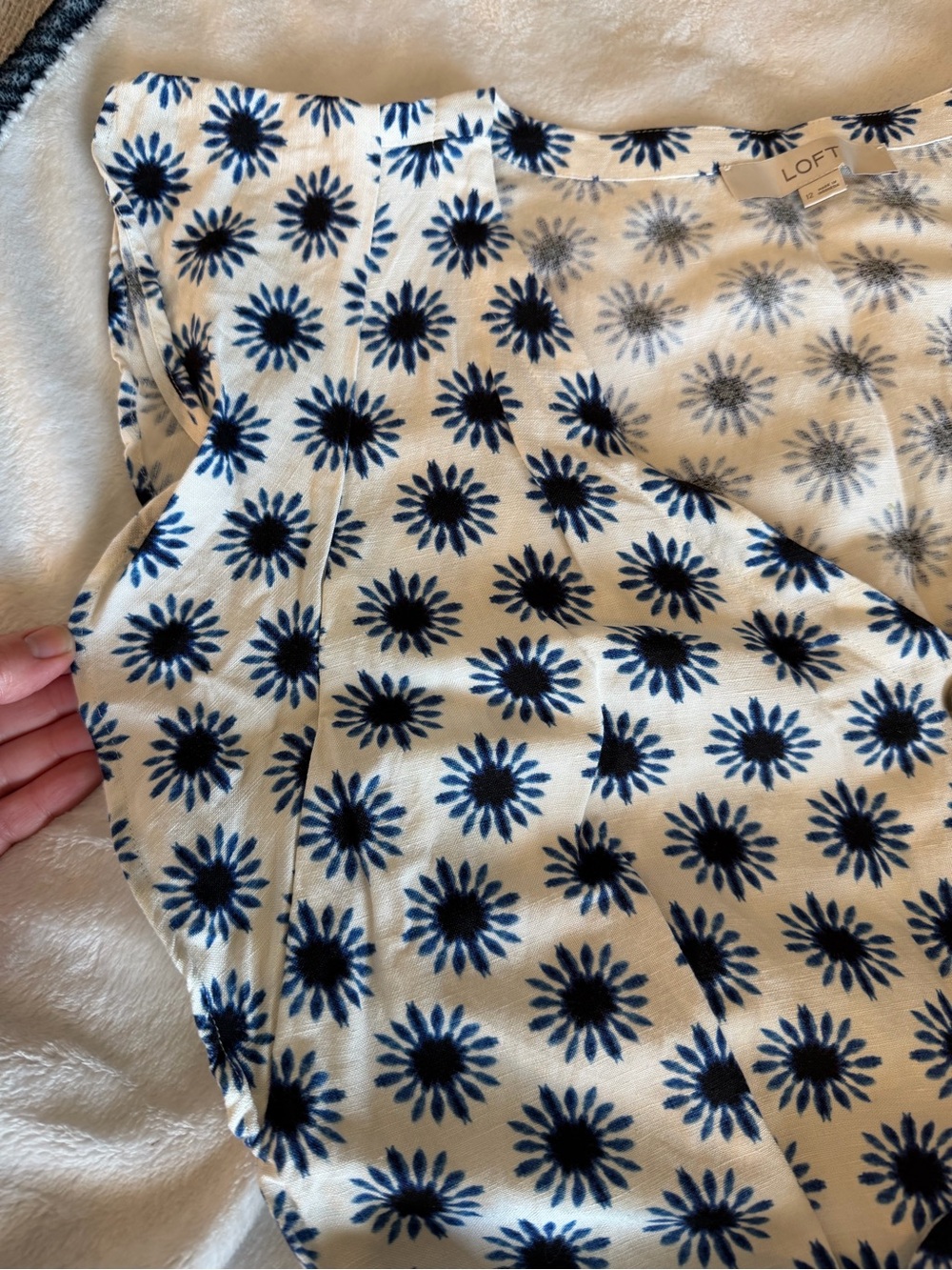 LOFT White Dress with Navy Floral Burst Print - Picture 4 of 12